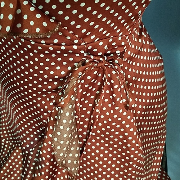 Copper Polka Dot Faux Wrap Dress - Picture 4 of 8